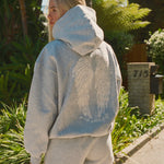 "Lacy" Hoodie, adjustable drawstring hood and pocket, in Sky Grey - coastal preppy aesthetic beach style by Pink Palm Puff