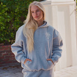 "Lacy" Hoodie, adjustable drawstring hood and pocket, in Sky Grey - coastal preppy aesthetic beach style by Pink Palm Puff