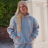 "Lacy" Hoodie, adjustable drawstring hood and pocket, in Sky Grey - coastal preppy aesthetic beach style by Pink Palm Puff