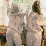 "Lacy" Hoodie, adjustable drawstring hood and pocket, in Sky Grey - coastal preppy aesthetic beach style by Pink Palm Puff