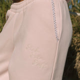 "Lacy" Wideleg Sweatpants, relaxed wide-leg fit with an elastic waistband, in Angel Pink - coastal preppy aesthetic beach style by Pink Palm Puff