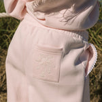 "Lacy" Wideleg Sweatpants, relaxed wide-leg fit with an elastic waistband, in Angel Pink - coastal preppy aesthetic beach style by Pink Palm Puff
