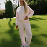 "Lacy" Wideleg Sweatpants, relaxed wide-leg fit with an elastic waistband, in Angel Pink - coastal preppy aesthetic beach style by Pink Palm Puff