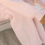 "Lacy" Wideleg Sweatpants, relaxed wide-leg fit with an elastic waistband, in Angel Pink - coastal preppy aesthetic beach style by Pink Palm Puff
