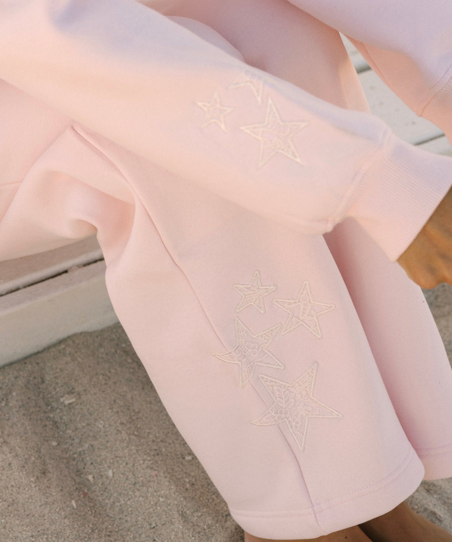 "Lacy" Wideleg Sweatpants, relaxed wide-leg fit with an elastic waistband, in Angel Pink - coastal preppy aesthetic beach style by Pink Palm Puff