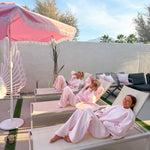 "Lacy" Wideleg Sweatpants, relaxed wide-leg fit with an elastic waistband, in Angel Pink - coastal preppy aesthetic beach style by Pink Palm Puff
