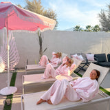 "Lacy" Wideleg Sweatpants, relaxed wide-leg fit with an elastic waistband, in Angel Pink - coastal preppy aesthetic beach style by Pink Palm Puff