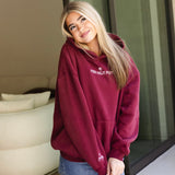 "Live in the Moment" Hoodie, adjustable drawstring hood and pocket, in Cherry - coastal preppy aesthetic beach style by Pink Palm Puff