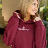 "Live in the Moment" Hoodie, adjustable drawstring hood and pocket, in Cherry - coastal preppy aesthetic beach style by Pink Palm Puff