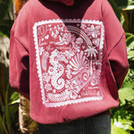 "Live in the Moment" Hoodie, adjustable drawstring hood and pocket, in Cherry - coastal preppy aesthetic beach style by Pink Palm Puff