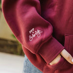 "Live in the Moment" Hoodie, adjustable drawstring hood and pocket, in Cherry - coastal preppy aesthetic beach style by Pink Palm Puff