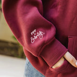 "Live in the Moment" Hoodie, adjustable drawstring hood and pocket, in Cherry - coastal preppy aesthetic beach style by Pink Palm Puff