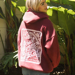 "Live in the Moment" Hoodie, adjustable drawstring hood and pocket, in Cherry - coastal preppy aesthetic beach style by Pink Palm Puff