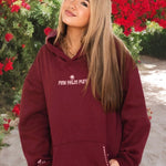 "Live in the Moment" Hoodie, adjustable drawstring hood and pocket, in Cherry - coastal preppy aesthetic beach style by Pink Palm Puff
