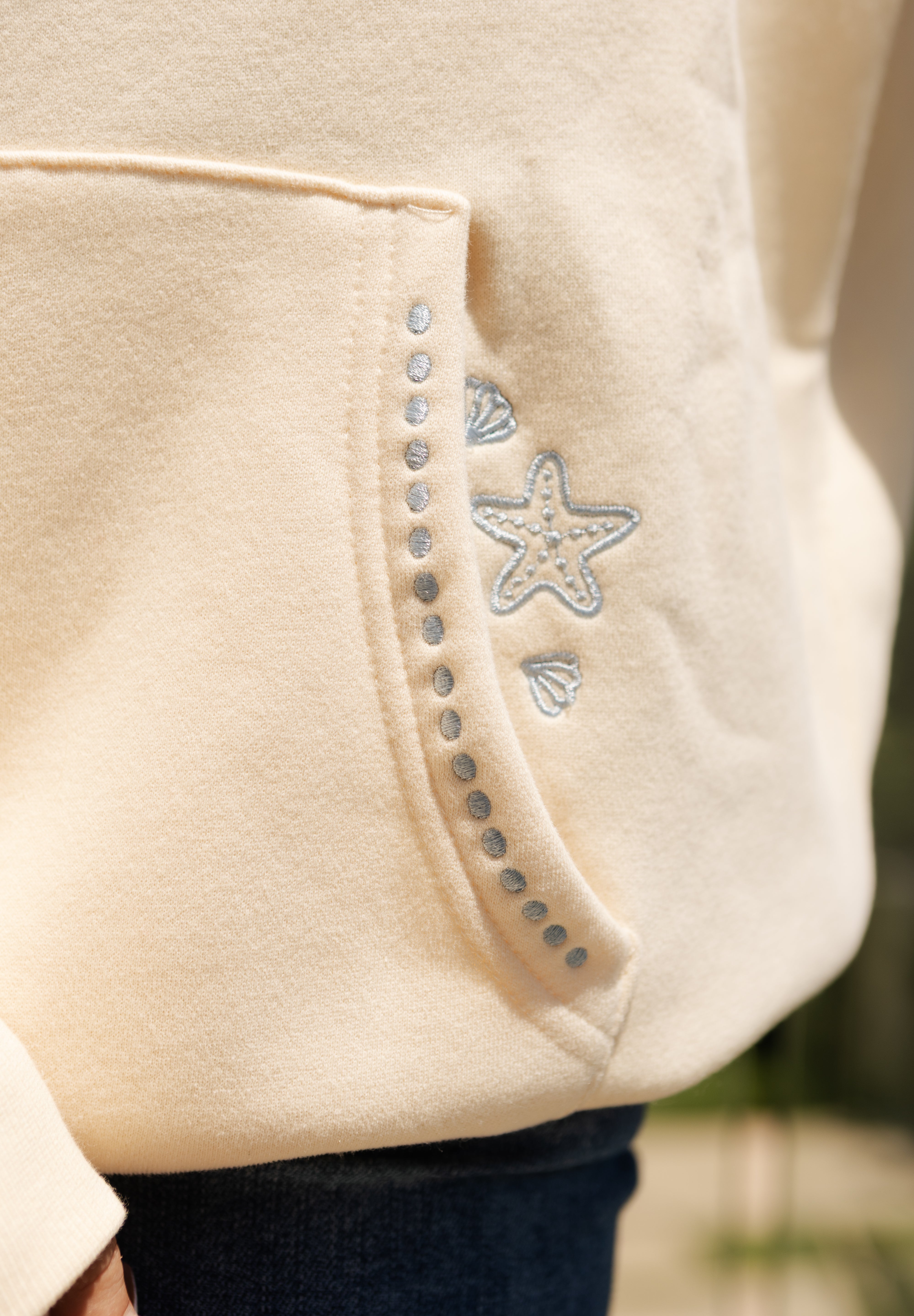 "Live in the Moment" Hoodie, adjustable drawstring hood and pocket, in Sand - coastal preppy aesthetic beach style by Pink Palm Puff