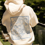 "Live in the Moment" Hoodie, adjustable drawstring hood and pocket, in Sand - coastal preppy aesthetic beach style by Pink Palm Puff