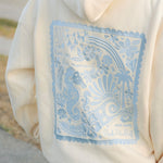 "Live in the Moment" Hoodie, adjustable drawstring hood and pocket, in Sand - coastal preppy aesthetic beach style by Pink Palm Puff