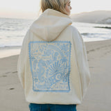 "Live in the Moment" Hoodie, adjustable drawstring hood and pocket, in Sand - coastal preppy aesthetic beach style by Pink Palm Puff