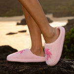 Malibu Slippers, cozy fleece lining, in Blush Bay - coastal preppy aesthetic beach style by Pink Palm Puff
