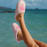 Malibu Slippers, cozy fleece lining, in Blush Bay - coastal preppy aesthetic beach style by Pink Palm Puff