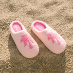 Malibu Slippers, cozy fleece lining, in Blush Bay - coastal preppy aesthetic beach style by Pink Palm Puff