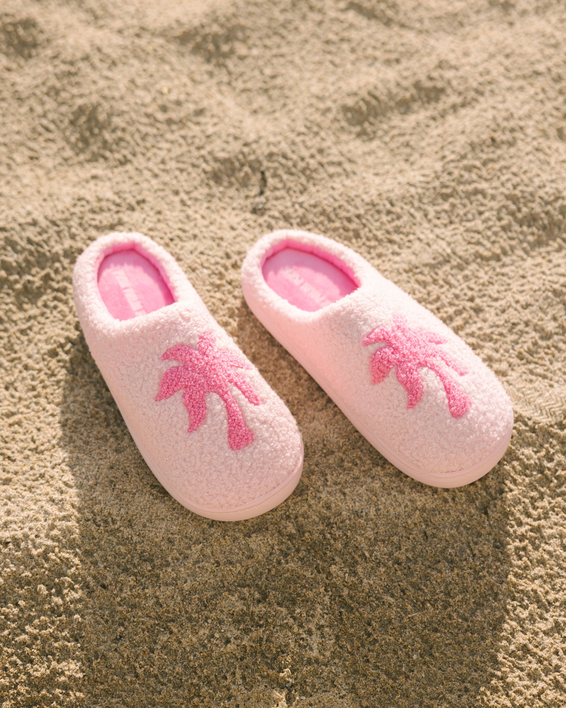 Malibu Slippers, cozy fleece lining, in Blush Bay - coastal preppy aesthetic beach style by Pink Palm Puff