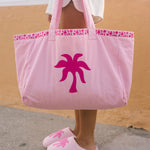 Malibu Slippers, cozy fleece lining, in Blush Bay - coastal preppy aesthetic beach style by Pink Palm Puff