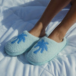 Malibu Slippers, cozy fleece lining, in Seabreeze - coastal preppy aesthetic beach style by Pink Palm Puff