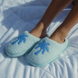 Malibu Slippers, cozy fleece lining, in Seabreeze - coastal preppy aesthetic beach style by Pink Palm Puff