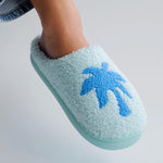 Malibu Slippers, cozy fleece lining, in Seabreeze - coastal preppy aesthetic beach style by Pink Palm Puff