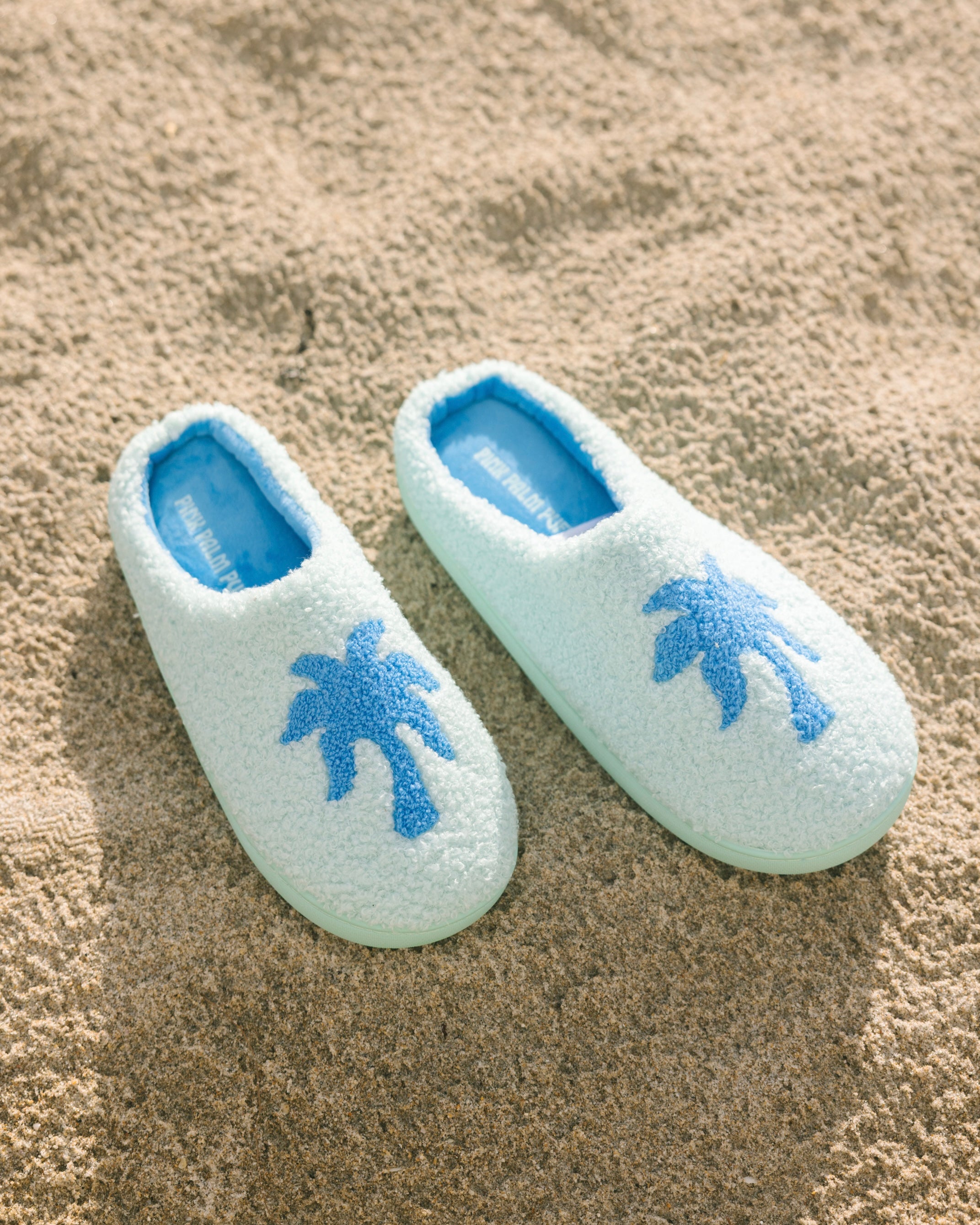 Malibu Slippers, cozy fleece lining, in Seabreeze - coastal preppy aesthetic beach style by Pink Palm Puff