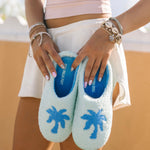 Malibu Slippers, cozy fleece lining, in Seabreeze - coastal preppy aesthetic beach style by Pink Palm Puff