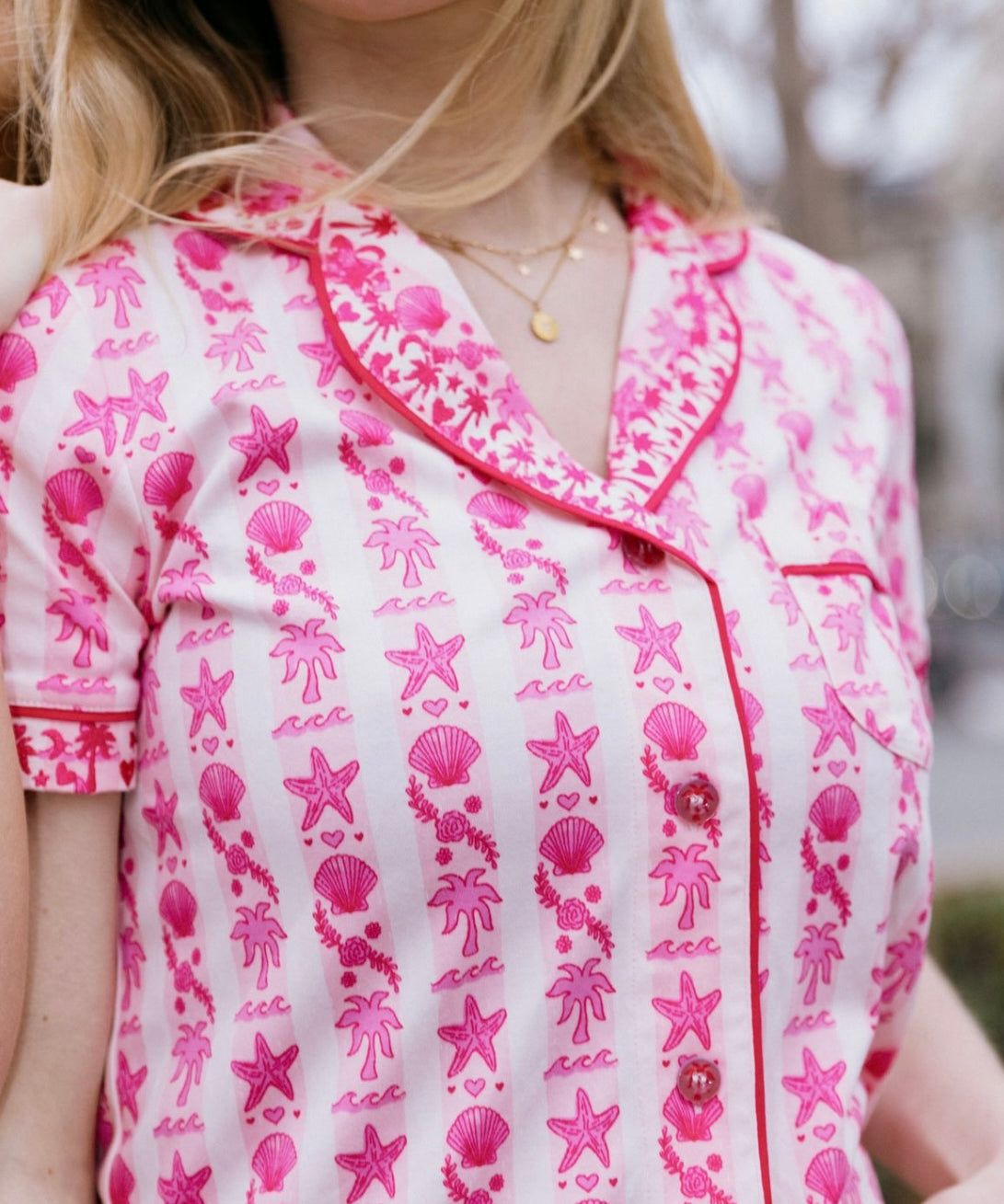 Pink Palm Pajamas, soft, breathable fabric, in Blush Bay - coastal preppy aesthetic beach style by Pink Palm Puff