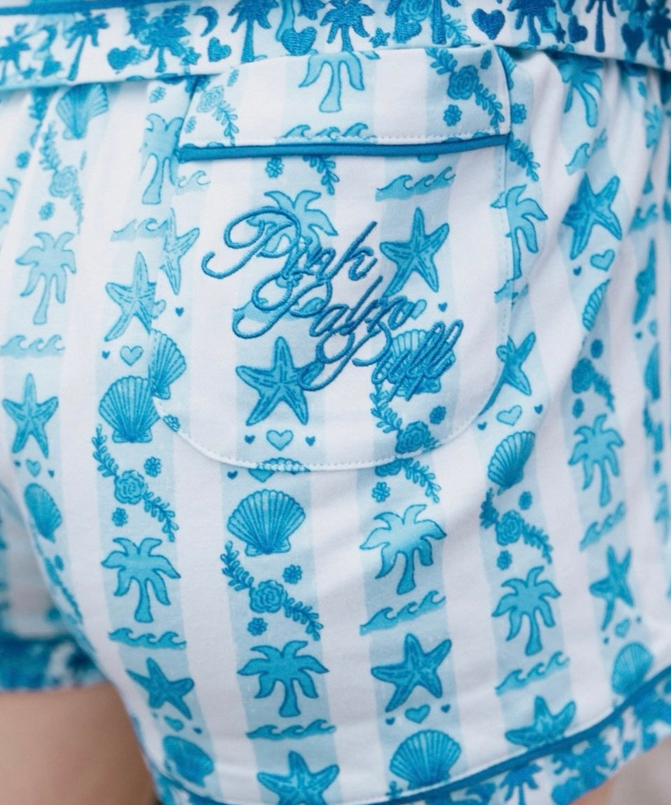 Pink Palm Pajamas, soft, breathable fabric, in Seabreeze - coastal preppy aesthetic beach style by Pink Palm Puff
