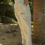 Puff Sweatpants, relaxed fit with an elastic waistband and side pockets, in Heather White - coastal preppy aesthetic beach style by Pink Palm Puff