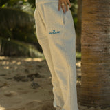 Puff Sweatpants, relaxed fit with an elastic waistband and side pockets, in Heather White - coastal preppy aesthetic beach style by Pink Palm Puff
