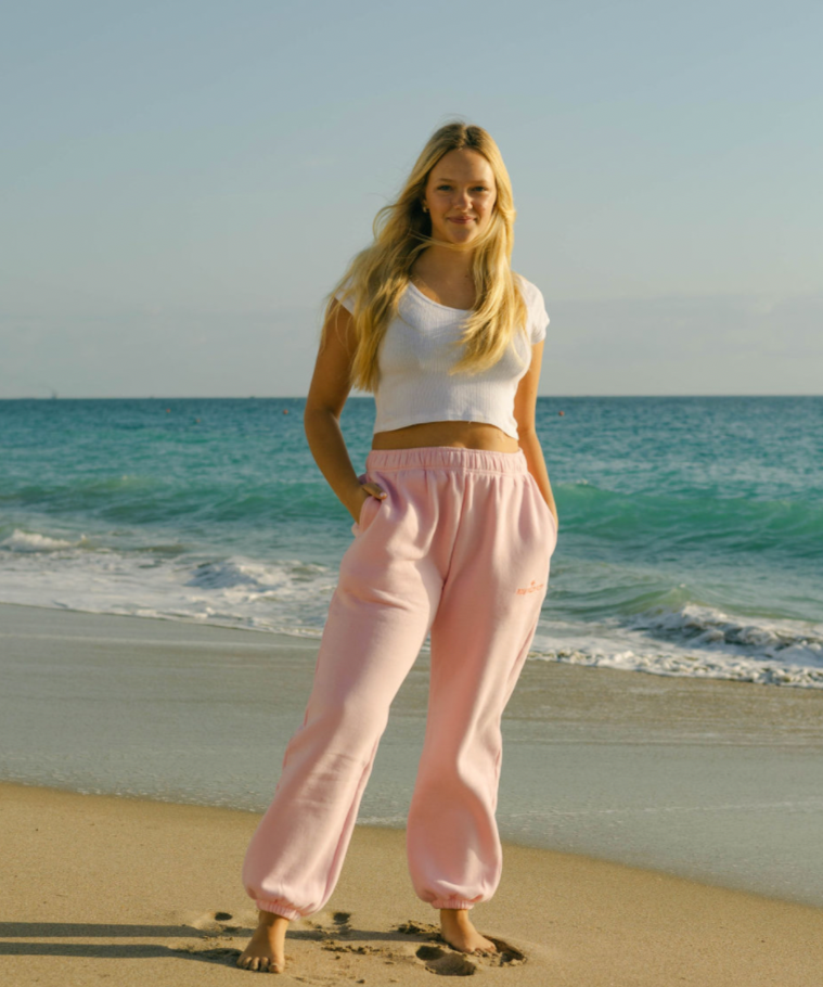 Puff Sweatpants, relaxed fit with an elastic waistband and side pockets, in Pink - coastal preppy aesthetic beach style by Pink Palm Puff
