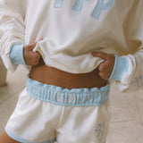 Signature Short, drawstring waist and side pocket, in Seasalt - coastal preppy aesthetic beach style by Pink Palm Puff