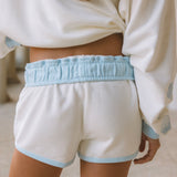 Signature Short, drawstring waist and side pocket, in Seasalt - coastal preppy aesthetic beach style by Pink Palm Puff