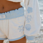 Signature Short, drawstring waist and side pocket, in Seasalt - coastal preppy aesthetic beach style by Pink Palm Puff