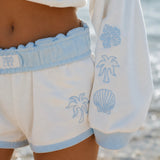 Signature Short, drawstring waist and side pocket, in Seasalt - coastal preppy aesthetic beach style by Pink Palm Puff