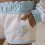 Signature Short, drawstring waist and side pocket, in Seasalt - coastal preppy aesthetic beach style by Pink Palm Puff