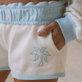 Signature Short, drawstring waist and side pocket, in Seasalt - coastal preppy aesthetic beach style by Pink Palm Puff
