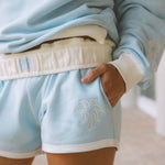 Signature Short, drawstring waist and side pocket, in Seasalt - coastal preppy aesthetic beach style by Pink Palm Puff