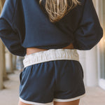 Signature Short, drawstring waist and side pocket, in True Navy - coastal preppy aesthetic beach style by Pink Palm Puff