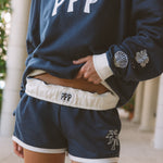 Signature Short, drawstring waist and side pocket, in True Navy - coastal preppy aesthetic beach style by Pink Palm Puff