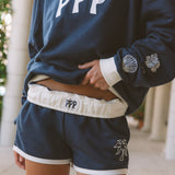 Signature Short, drawstring waist and side pocket, in True Navy - coastal preppy aesthetic beach style by Pink Palm Puff