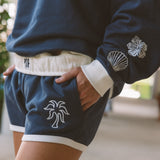 Signature Short, drawstring waist and side pocket, in True Navy - coastal preppy aesthetic beach style by Pink Palm Puff