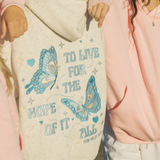 "To Live For the Hope of it All" Hoodie, adjustable drawstring hood and pocket, in Heather - coastal preppy aesthetic beach style by Pink Palm Puff
