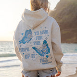 "To Live For the Hope of it All" Hoodie, adjustable drawstring hood and pocket, in Heather - coastal preppy aesthetic beach style by Pink Palm Puff